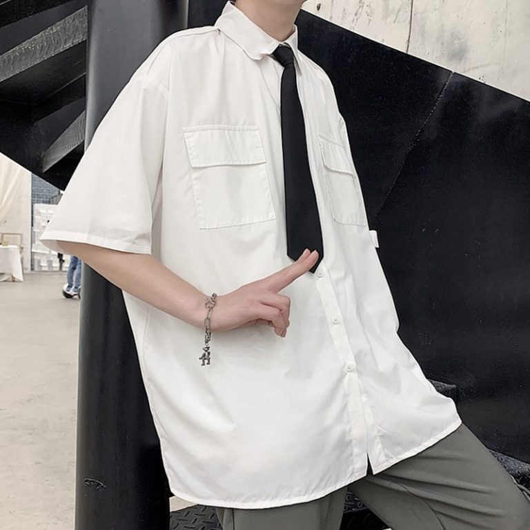EBAIHUI Men s White Shirts with Tie Set Preppy Uniform DK Loose Long Sleeve Shirt Couple 2