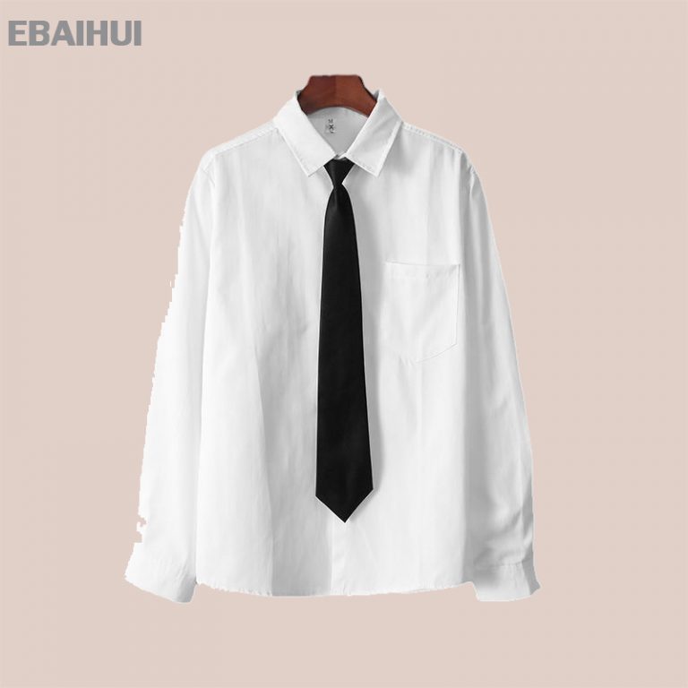 EBAIHUI Men s White Shirts with Tie Set Preppy Uniform DK Loose Long Sleeve Shirt Couple 5