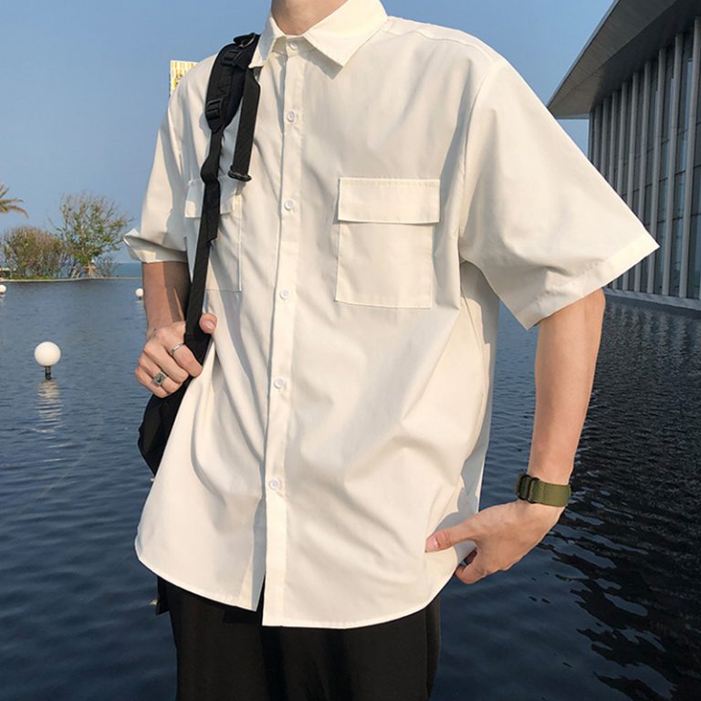 EBAIHUI Men s White Shirts with Tie Set Preppy Uniform DK Loose Long Sleeve Shirt Couple