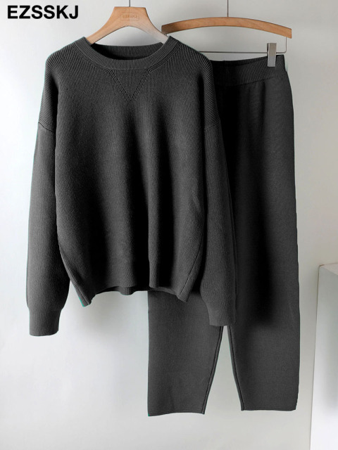 EZSSKJ 2 Pieces sweater Set Women Tracksuit o neck Sweater loose Trousers CHIC Pullover Sweater Knitted 1.jpg 640x640 1