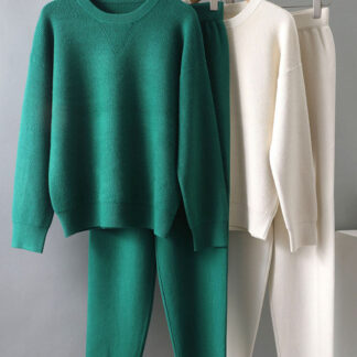 EZSSKJ 2 Pieces sweater Set Women Tracksuit o neck Sweater loose Trousers CHIC Pullover Sweater Knitted 3.jpg 640x640 3