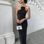 Elegant Pure Halter Long Dress Women Sexy Three