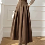 Elegant Women Woolen Skirts For Female Pockets Office