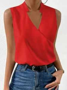 Elegant Women s Solid Color Casual Shirt Spring Summer Office Lady Sleeveless V neck Blouse Women.jpg 640x640 2
