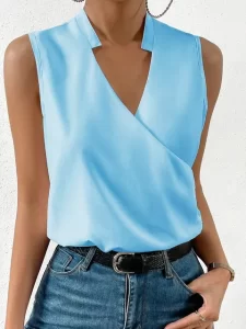 Elegant Women s Solid Color Casual Shirt Spring Summer Office Lady Sleeveless V neck Blouse Women.jpg 640x640 3