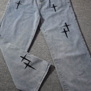 Embroidered Jeans Men s Straight Trousers Autumn 2022 New Korean Fashion High Street Hip hop Style 1