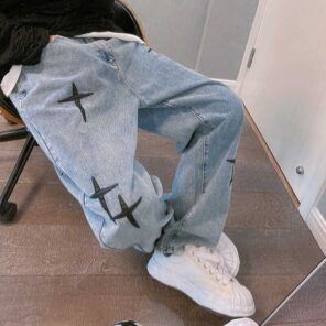 Embroidered Jeans Men s Straight Trousers Autumn 2022 New Korean Fashion High Street Hip hop Style