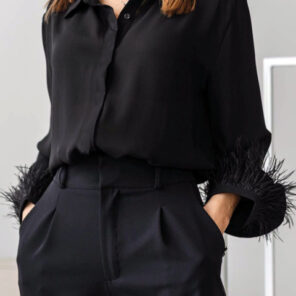FSDA 2022 Autumn Winter Black Feather Blouse Shirts Women Satin Long Sleeve Fashion Elegant Top Shirt.jpg 640x640