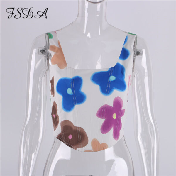 FSDA Women Off Shoulder Tube Corset Crop Top O Neck Backless Floral Print Sexy Summer Casual 4