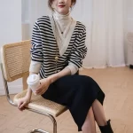 Fake Two Pieces Sweaters Women s Striped Knitted