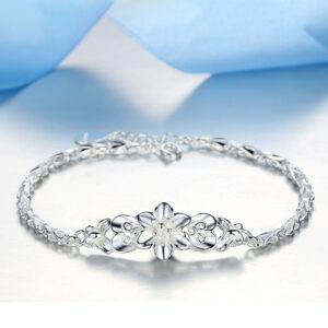 Fashion 925 Sterling Silver Flower Bracelets Jewelry For Woman Retro Wedding Party Luxury Bracelets On Hand