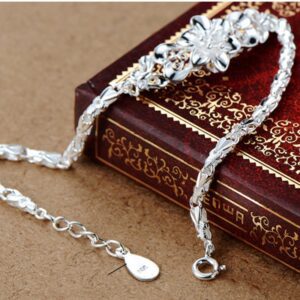 Fashion 925 Sterling Silver Flower Bracelets Jewelry For Woman Retro Wedding Party Luxury Bracelets On Hand 4