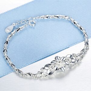 Fashion 925 Sterling Silver Flower Bracelets Jewelry For Woman Retro Wedding Party Luxury Bracelets On Hand 5