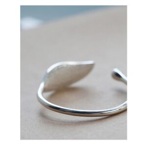 Fashion 925 Sterling Silver Woman Cuff Bracelet Open Leaf Shaped Adjustable Charm Bangle Girls Party Jewelry 1
