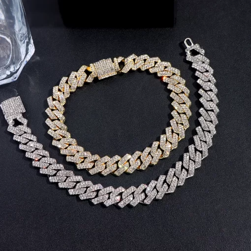 Fashion Bling Paved Rhinestone Prong Cuban Chain Bracelet for Women Men Hip Hop Iced Out Chunky 1