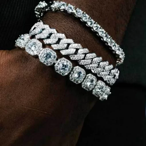 Fashion Bling Paved Rhinestone Prong Cuban Chain Bracelet for Women Men Hip Hop Iced Out Chunky