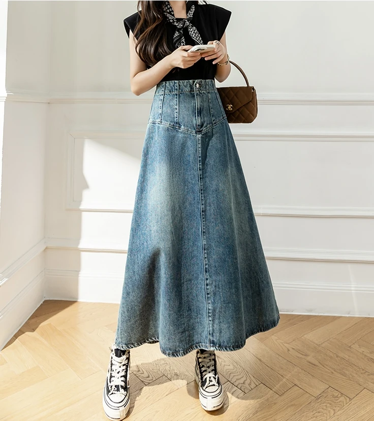 Korean A-Line Denim Skirt | 2024 Spring Summer Fashion - Akolzol.com