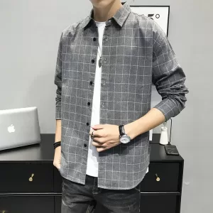 Fashion Lapel Button Spliced Pockets Lattice Shirts Men s Clothing 2022 Autumn New Oversized Casual Tops