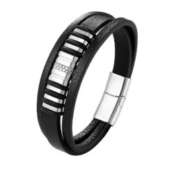 Fashion Lrregular Pattern Shape Men s Fashion Stainless Steel Leather Bracelet Classic For Handsome Boys Birthday 1