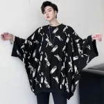 Fashion O Neck Loose Printed Batwing Sleeve T