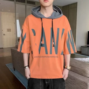 Fashion O Neck Loose Printed Letter Hooded T Shirts Men s Clothing 2024 Spring Summer New