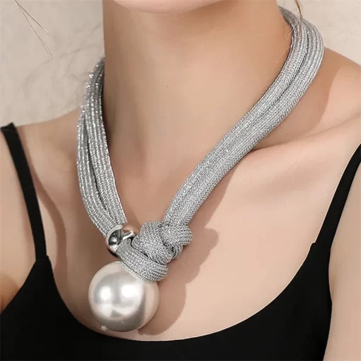 Fashion Pendants Necklaces Handmade Rope Adjustable Big Pearl Necklace Women Statement Chokers Trendy Jewelry 3