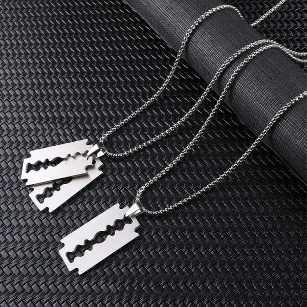 Fashion Silver Color Stainless Steel Razor Blades Pendant Necklaces Men Jewelry Steel Male Shaver Shape Sweater 1