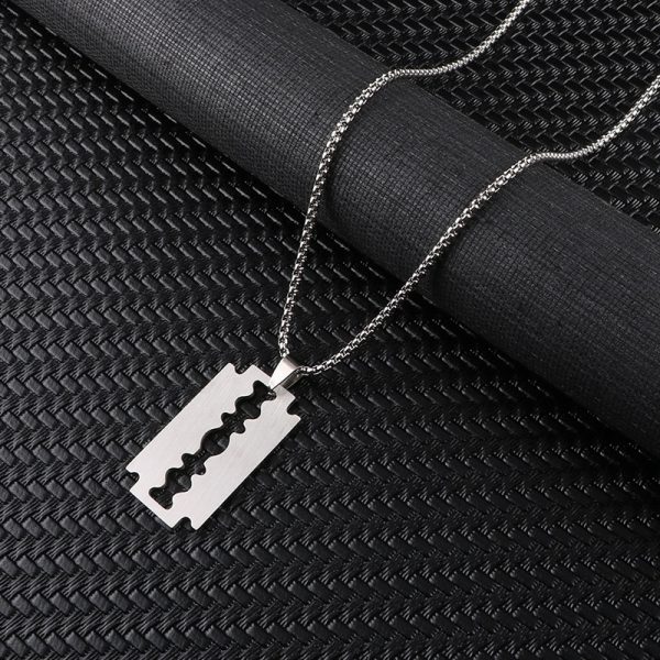 Fashion Silver Color Stainless Steel Razor Blades Pendant Necklaces Men Jewelry Steel Male Shaver Shape Sweater 3
