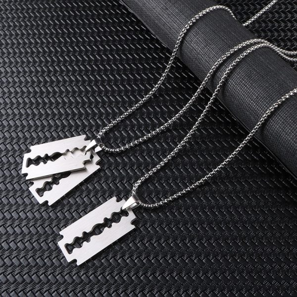 Fashion Silver Color Stainless Steel Razor Blades Pendant Necklaces Men Jewelry Steel Male Shaver Shape Sweater