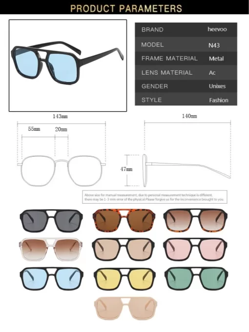 Fashion Square Sunglasses Women Vintage Frame Female Double Beam Sun Glasses Ocean Gradient Retro Designer Outdoor 3