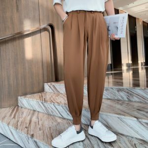 Fashion Summer Pants Men Thin Solid Ankle Length Tapered Trousers Korean Style White Khaki Black Elastic 1.jpg 640x640 1