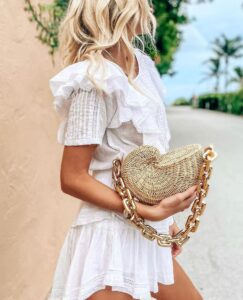 Fashion Thick Chains Rattan Conch Women Shoulder Bags Design Wicker Woven Handbags Luxury Summer Beach Straw