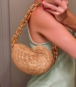 Stylish Chains & Conch: Rattan Shoulder Bag | Luxury Wicker Handbag 2022