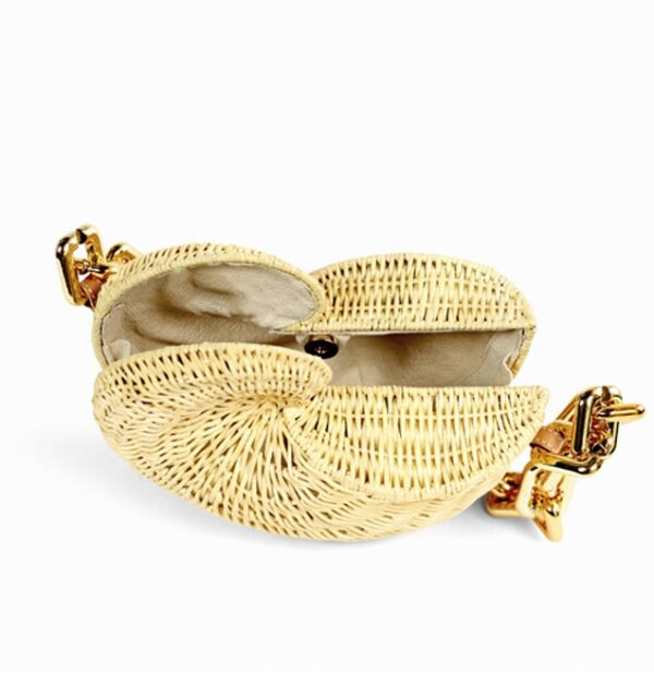 Fashion Thick Chains Rattan Conch Women Shoulder Bags Design Wicker Woven Handbags Luxury Summer Beach Straw 5