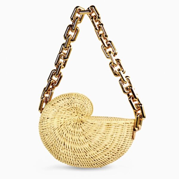 Fashion Thick Chains Rattan Conch Women Shoulder Bags Design Wicker Woven Handbags Luxury Summer Beach Straw 6
