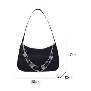 Fashion Women Small Shoulder Underarm Bag PU Leather Nylon Ladies Vintage Butterfly Chain Pure Color Zipper 5