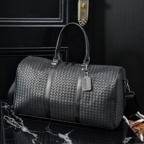 Fashion Woven Leather Travel Bag Men Shoulder Bag Luxury Business Men Crossbody Bag Handbag High Capacity