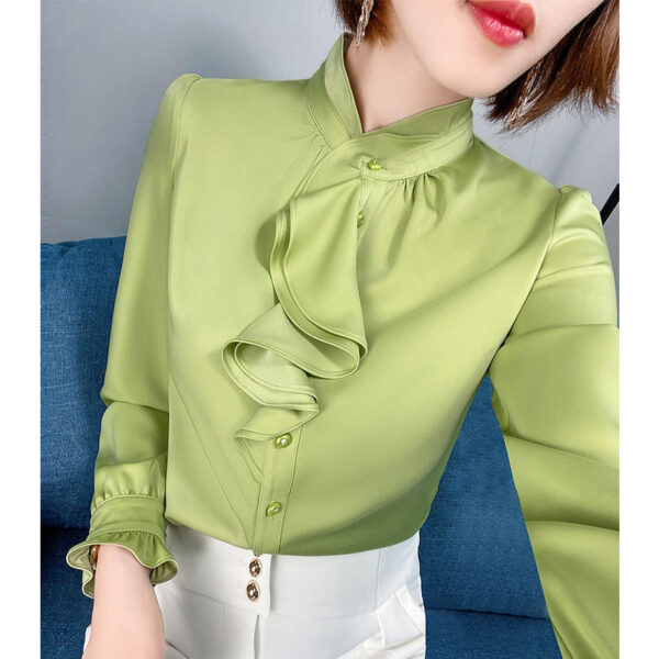 Feminine Blouse Spring Autumn New Elegant Fashion Wave Cut Ruffles Office Lady Shirts Long Sleeve Stand 1