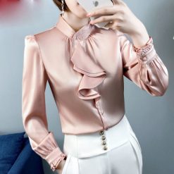 Feminine Blouse Spring Autumn New Elegant Fashion Wave Cut Ruffles Office Lady Shirts Long Sleeve Stand 1.jpg 640x640 1