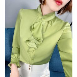 Feminine Blouse Spring Autumn New Elegant Fashion Wave Cut Ruffles Office Lady Shirts Long Sleeve Stand.jpg 640x640