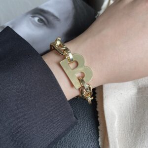 Flashbuy New Design Gold Color Metal Letter B Bracelets for Women Thick Link Chain Bracelet Fashion 2