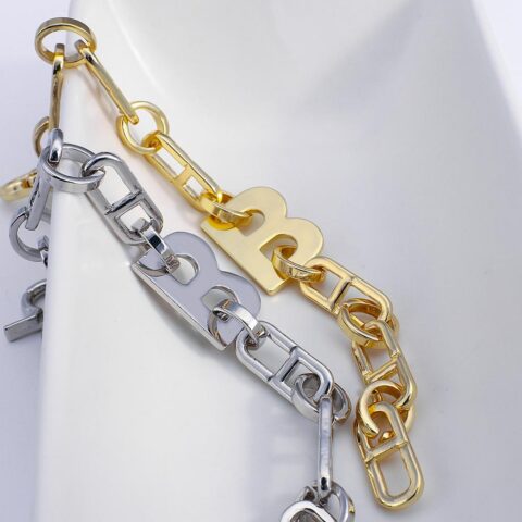 Flashbuy New Design Gold Color Metal Letter B Bracelets for Women Thick Link Chain Bracelet Fashion 3
