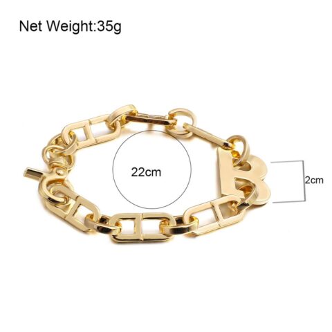 Flashbuy New Design Gold Color Metal Letter B Bracelets for Women Thick Link Chain Bracelet Fashion 6