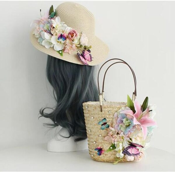 Flower Straw Bags for Women 2021 Luxury Woven Handbags Butterfly Bucket Bag Fashion Totes for Ladies 5