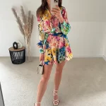 Foridol Floral Boho Tie Dyed Summer Long Sleeve