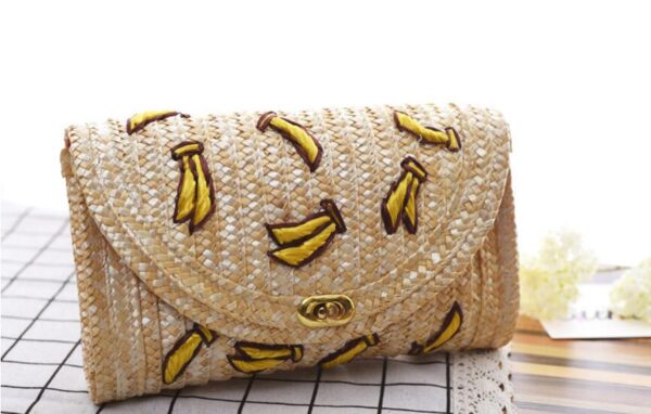 Fruit Cherry Banana Straw Beach Bag for Women Messenger Bags Embroidery Design Summer Cute Flap Chain 2