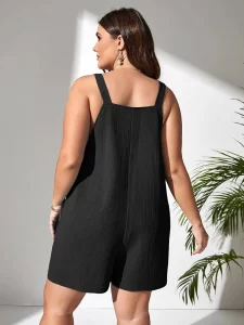 GIBSIE Plus Size Tie Shoulder Sleeveless Jumpsuit Rompers Women 2024 Summer New Fashion Pockets Casual Loose
