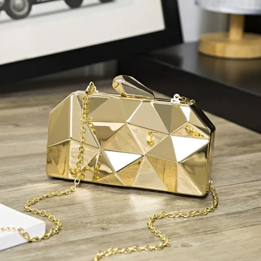 Gold Acrylic Box Geometric Evening Bag Clutch bags Elegent Chain Women Handbag For Party Shoulder Bag 1