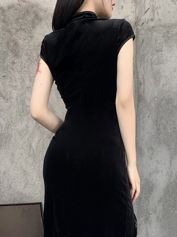 Goth Dark Romantic Gothic Velvet Aesthetic Dresses Vintage Women Black Bandage SlitHem Bodycon Dress Sexy Evening