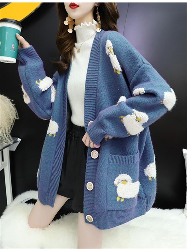H SA 2022 Women Sweater Cardigans Knitcoat V Neck Sheep Cardigans Sweaters Warm Knitwear Korean fashion 1